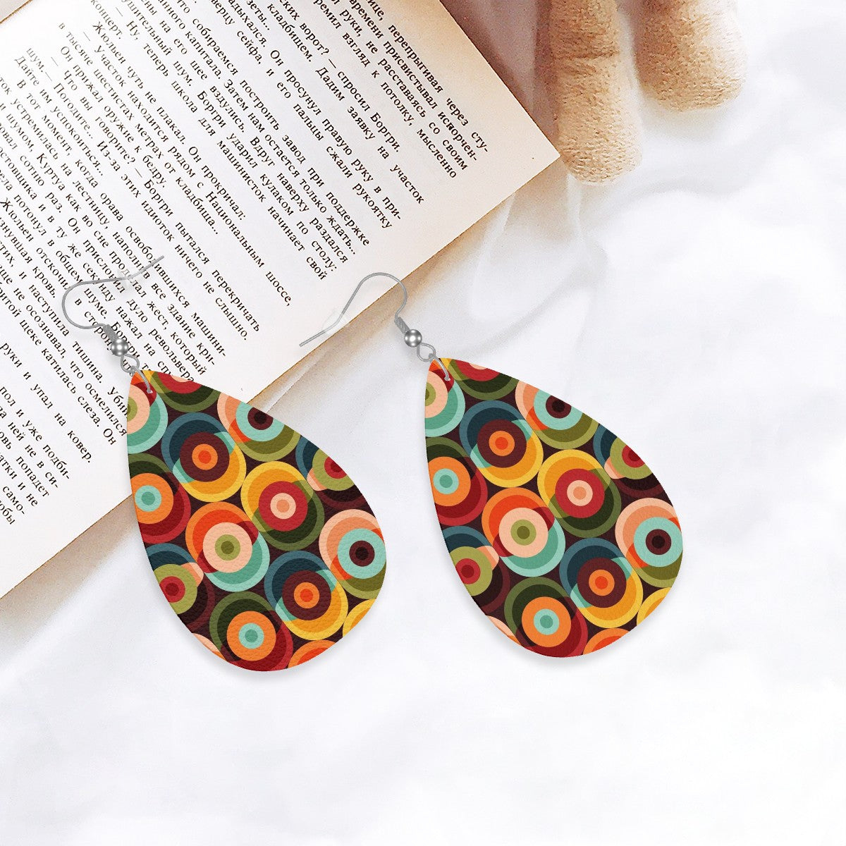 Retro 70s Groovy Mod Orbs, Mid Mod Trendy Faux Leather Teardrop Earrings - Mid Century Modern Gal