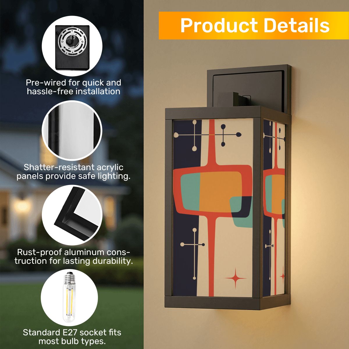 Mid Century Modern Retro Mod Geometric Designed MCM Patio Wall Light - Mid Century Modern Gal