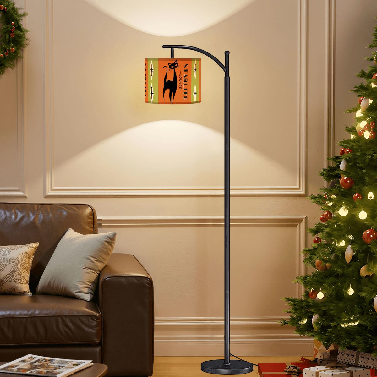 Atomic Cat Mid Century Modern Floor Lamp, Orange Green Starlite Lounge Kitschy Mod Bar Lamp - Mid Century Modern Gal