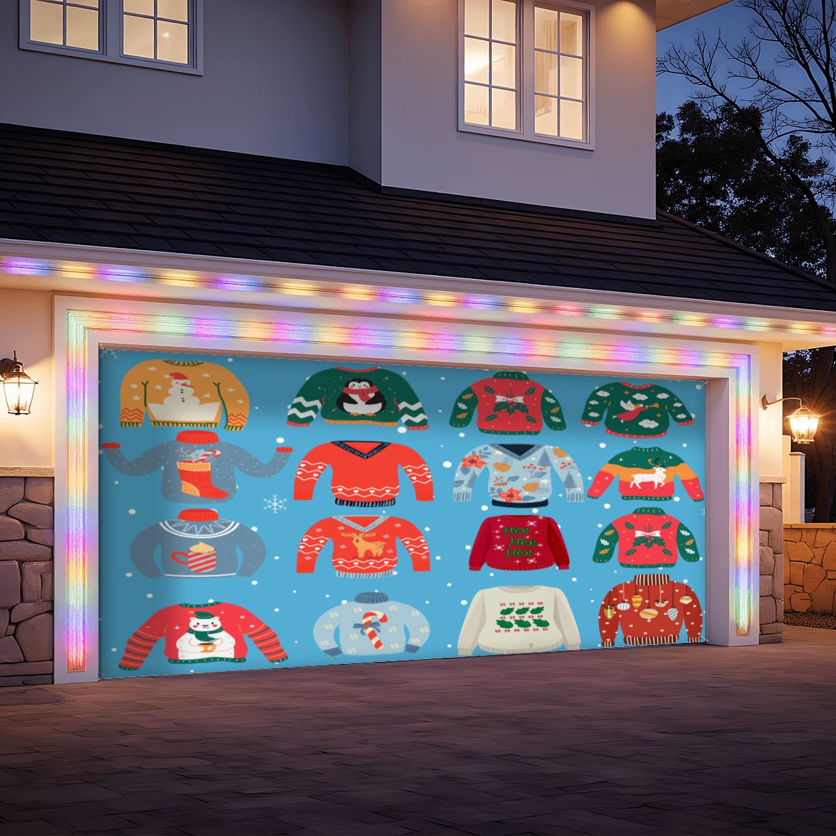 Ugly Christmas Sweater Garage Door Banner Backdrop - Mid Century Modern Gal