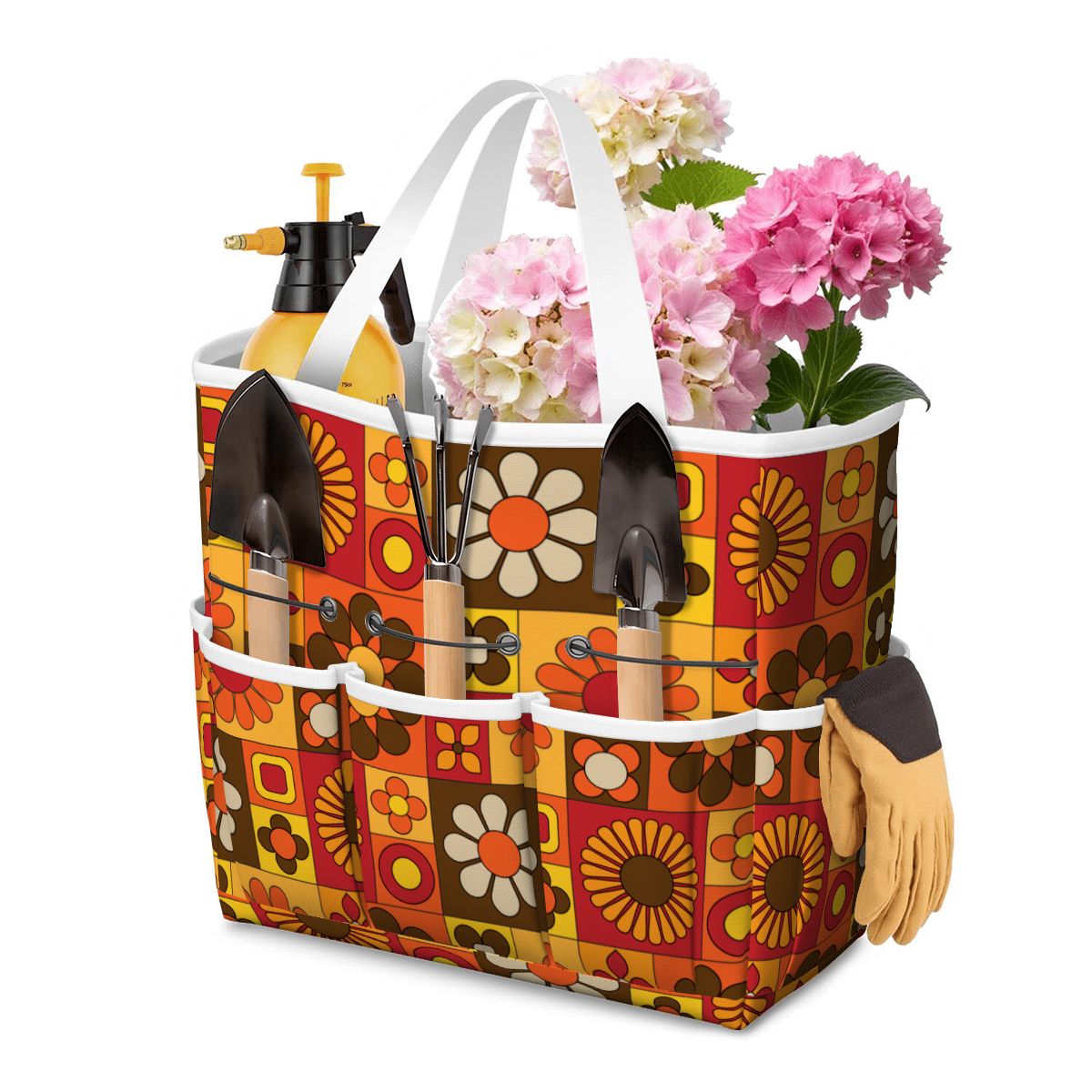 Retro 70s Mod Floral Orange Brown Yellow Mid Mod Hip Garden Tool Bag - Mid Century Modern Gal