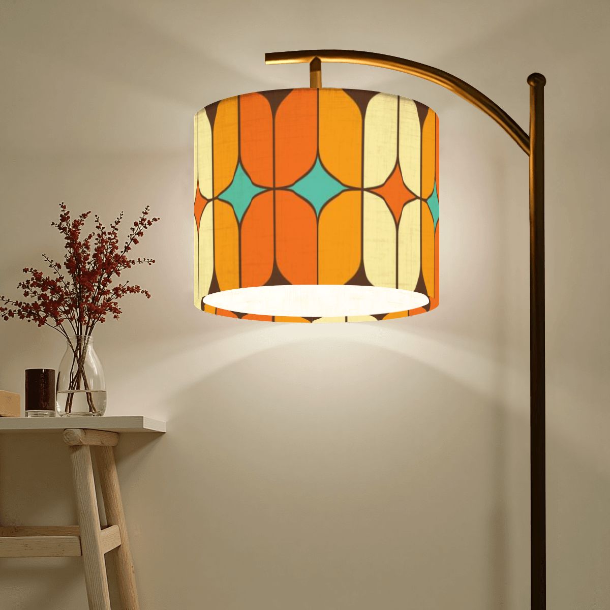Mid Century Modern Orange, Teal Geometric Designed Mod Lamp SHADE ONLY - For Arc Floor Lamps Only - Mid Century Modern Gal