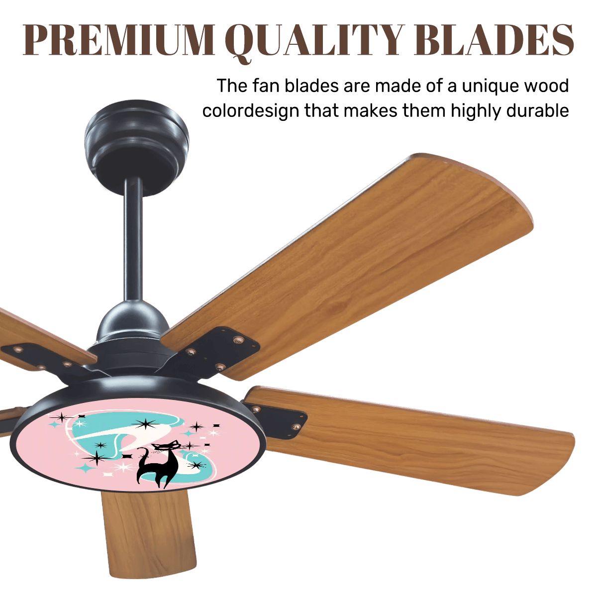 Pink Boomerang Atomic Cat Retr0 Mid Century Modern Ceiling Fan With Light - Mid Century Modern Gal