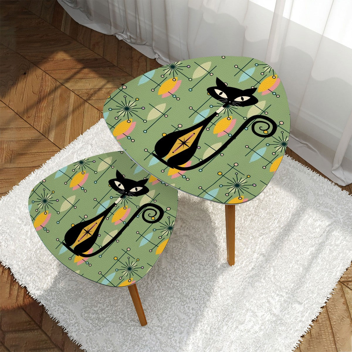 Atomic Cat Mid Century Modern Green Starburst Kitschy Modern Nesting Tables - Mid Century Modern Gal