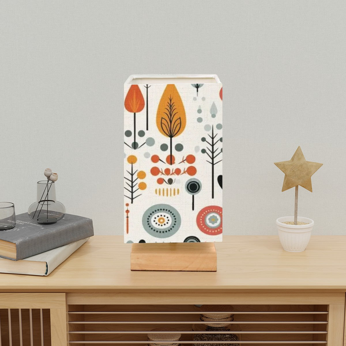 Scandinavian Floral Designed MCM Square Table Lamp - Mid Century Modern Gal