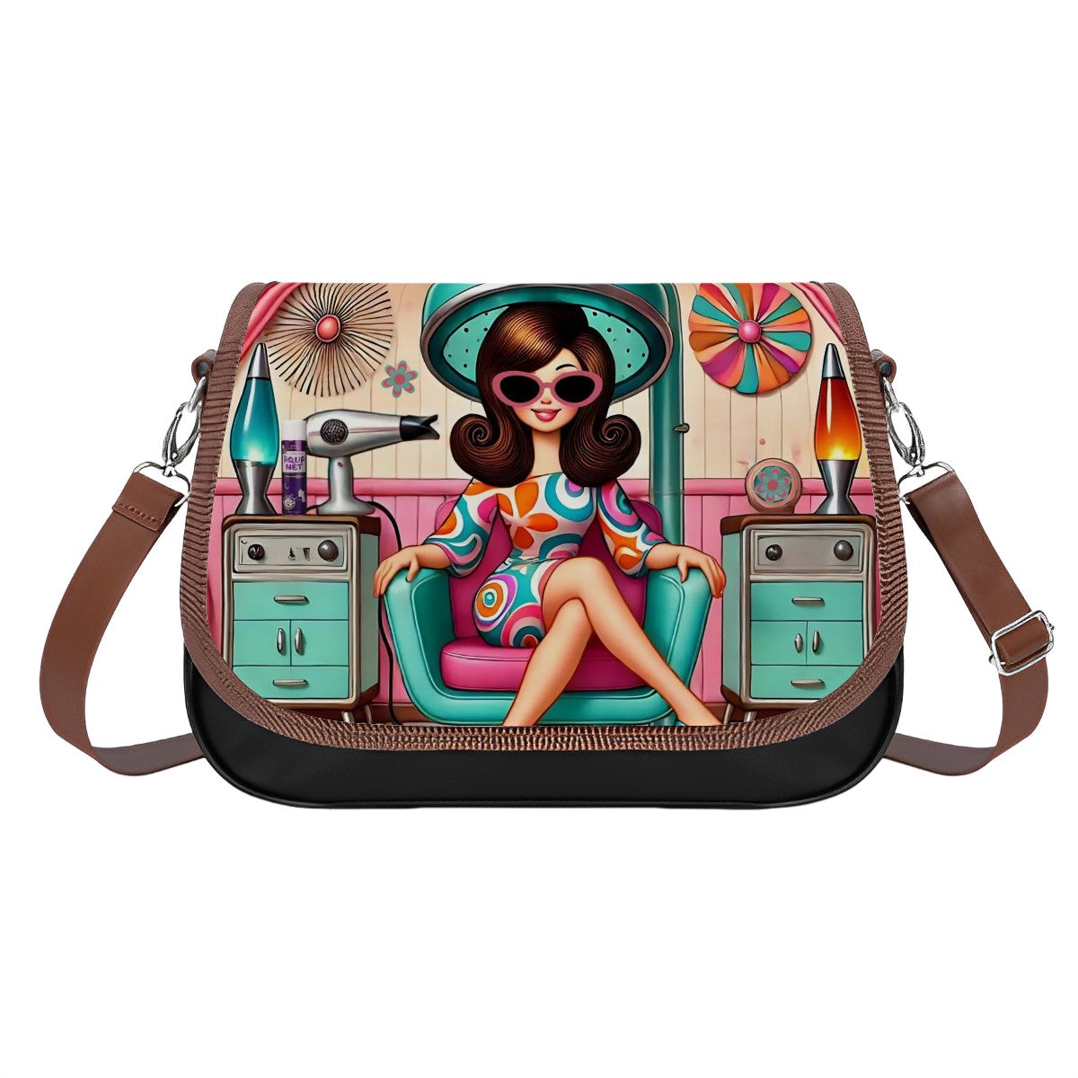 Retro Gal, Big Hair Kitschy Fun Shoulder Crossbody Bag - Mid Century Modern Gal