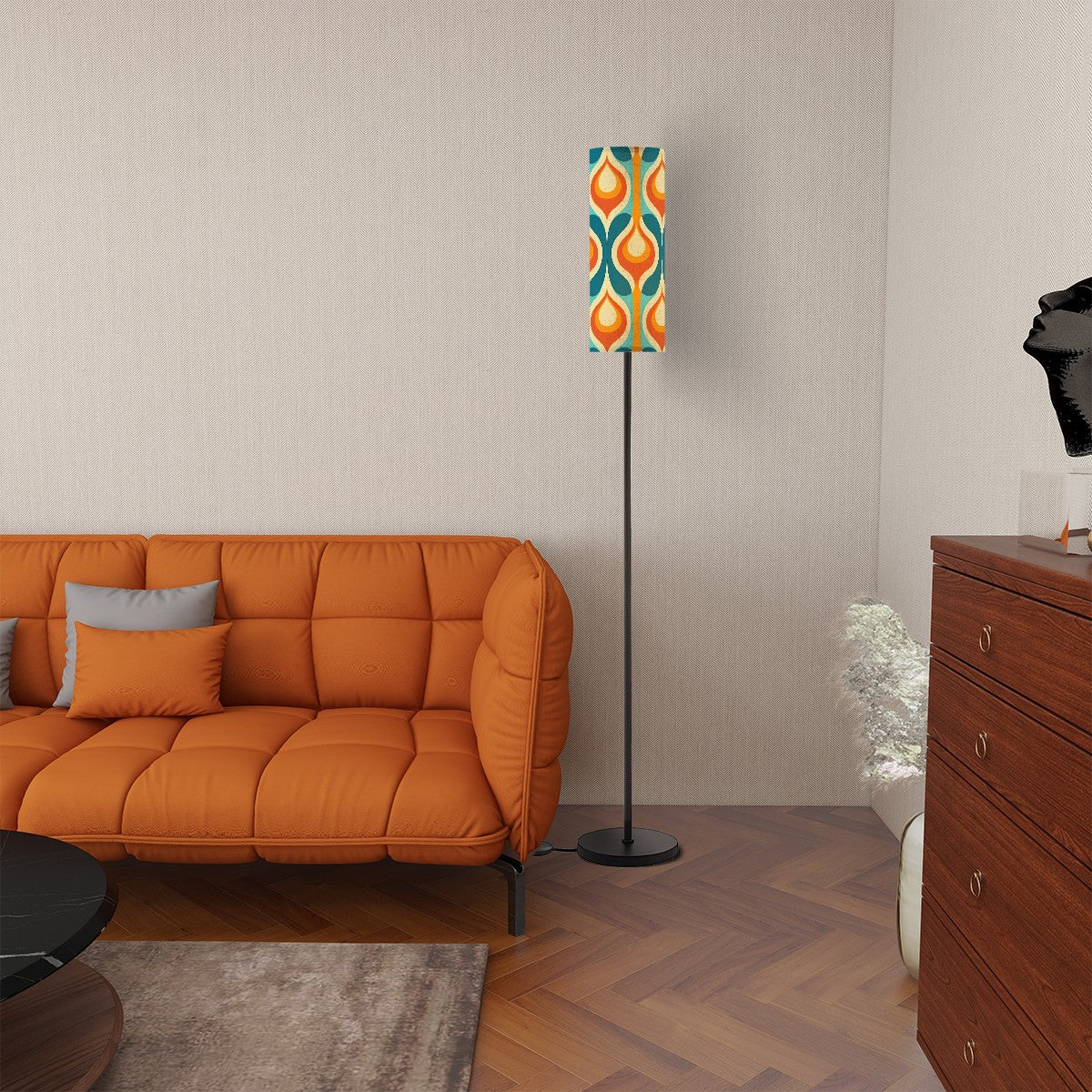 Mid Century Modern Groovy Orange, Teal Mod Retro Slim Floor Lamp - Mid Century Modern Gal
