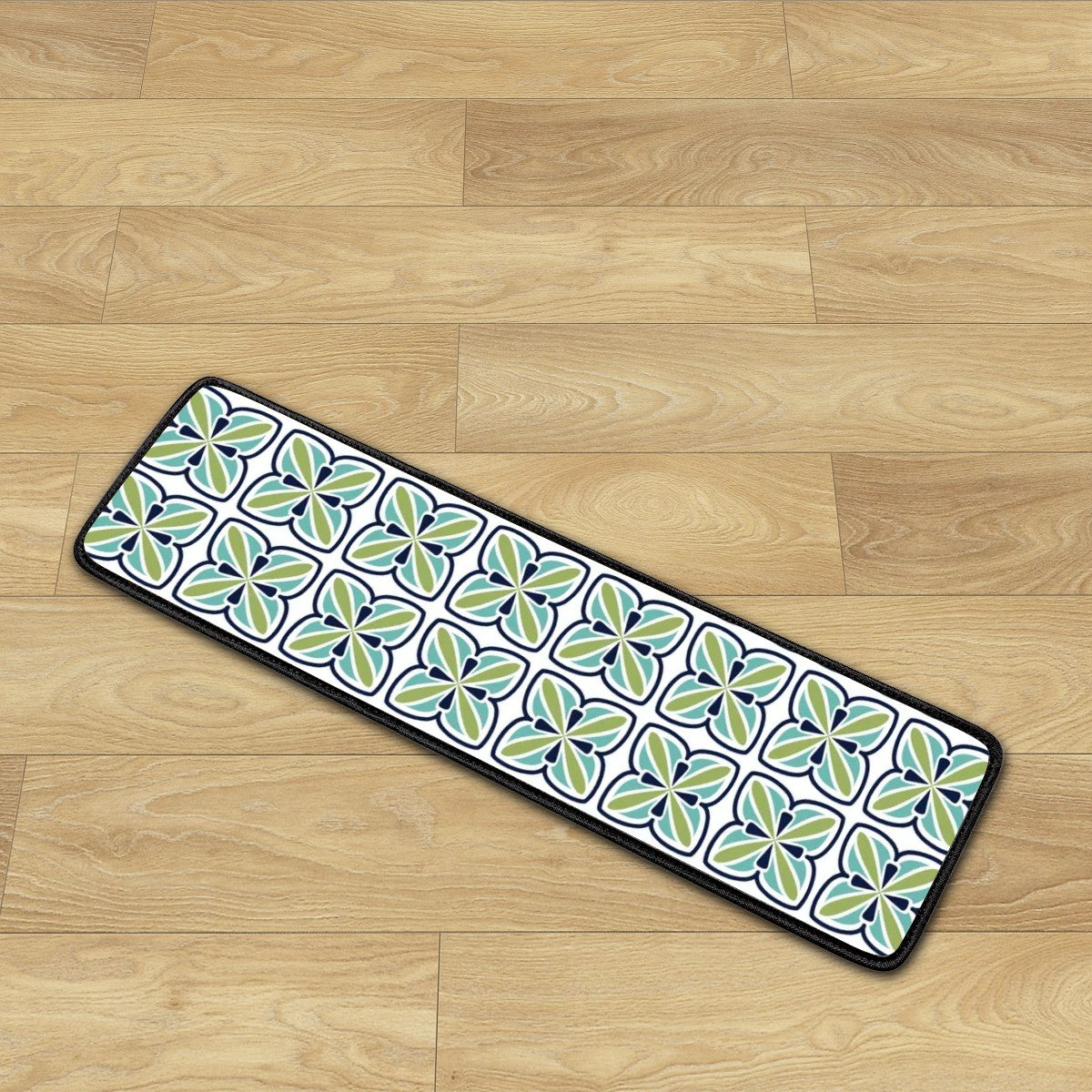 Scandinavian Blue Green White, Mid Mod Carpet Stair Treads - Mid Century Modern Gal