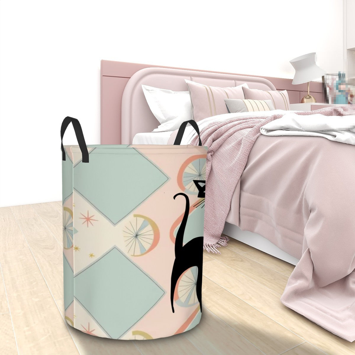 Mid Century Modern Atomic Cat, Retro Mod Storage Laundry Basket - Mid Century Modern Gal