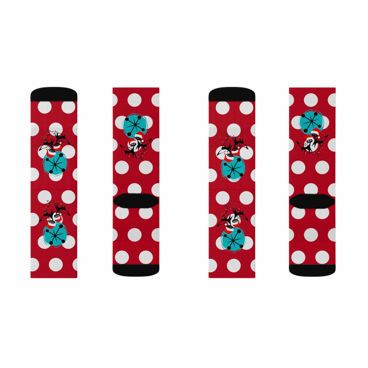 Christmas Socks, Red White, Polka Dot and Kitschy Crazy Atomic Cats Socks All Over Prints