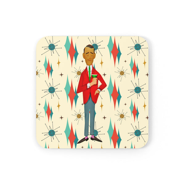 Mid Century Modern Franciscan Starburst, Retro Dude, Mod Man, Corkwood Coaster Set