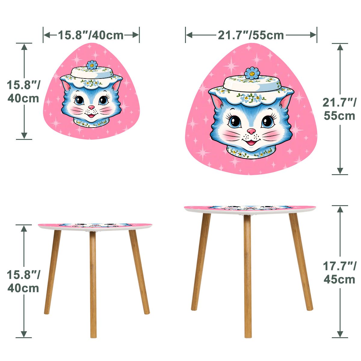 Mid Century Modern Kitschy Anthropomorphic Blue Cat with Floral Hat Nesting Tables
