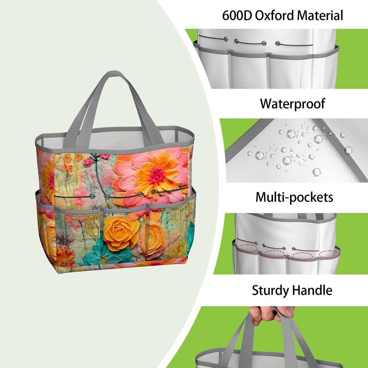 Bohemian Retro Flower, Faux Pressed Floral Mod Garden Tool Bag - Mid Century Modern Gal