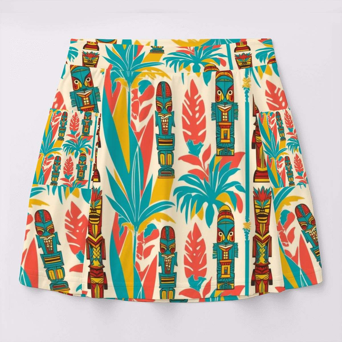 Retro Tiki Design Mid Mod Teal, Coral Yellow MCM Designed Women's Tennis Skort with Pockets - Mid Century Modern Gal