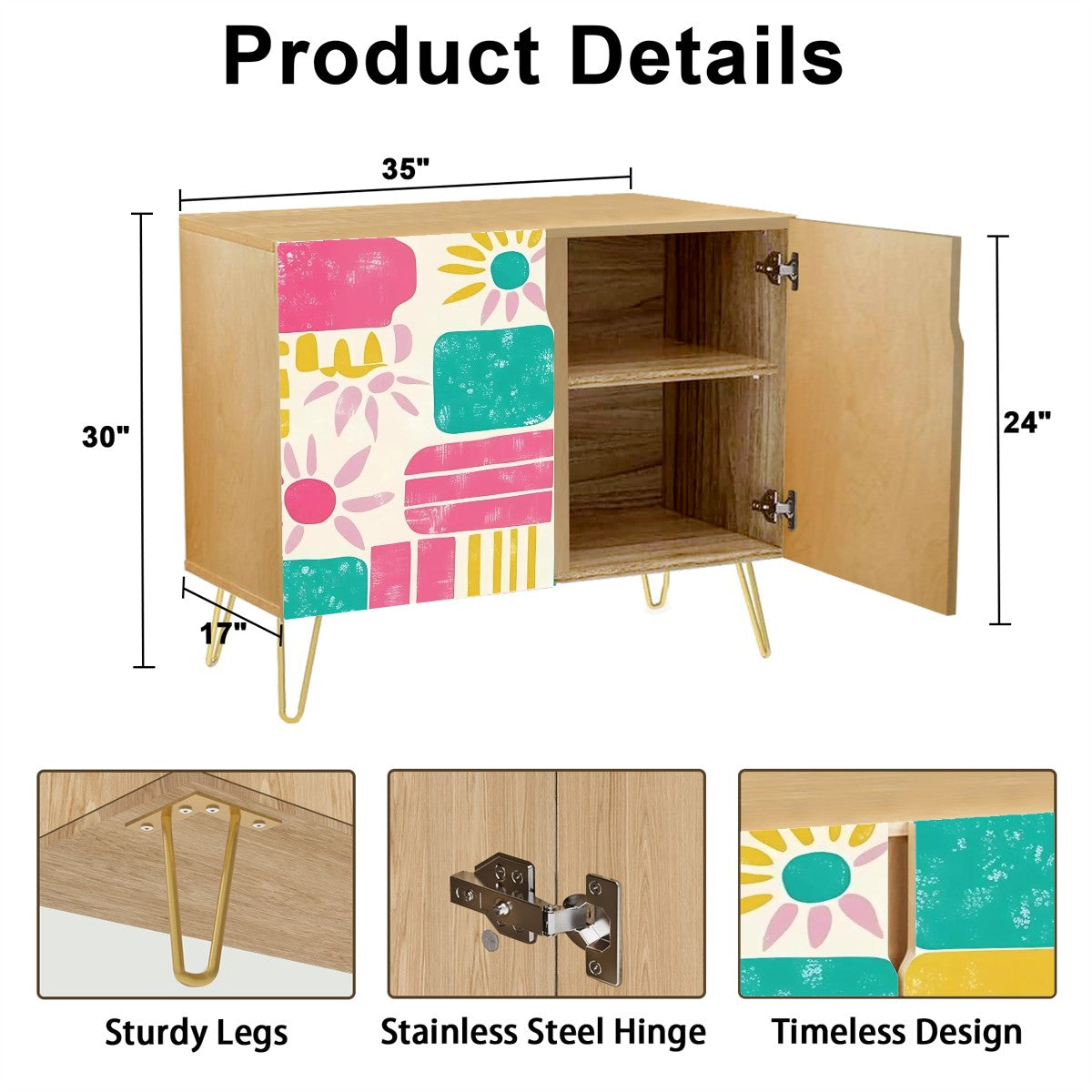 Mid Century Modern Palm Spring Cali, Mod Pink Teal , Yellow Wooden Storage Cabinet - Mid Century Modern Gal