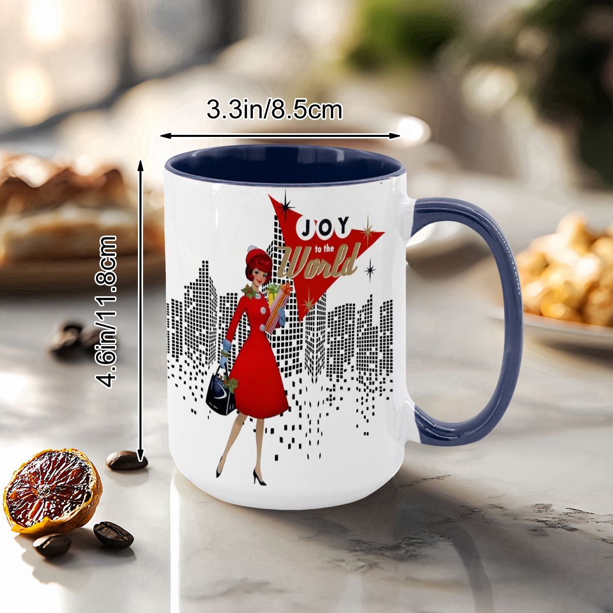 Mid Century Modern Christmas Joy To The World Mod Gal Cityscape Holiday Mug - Mid Century Modern Gal