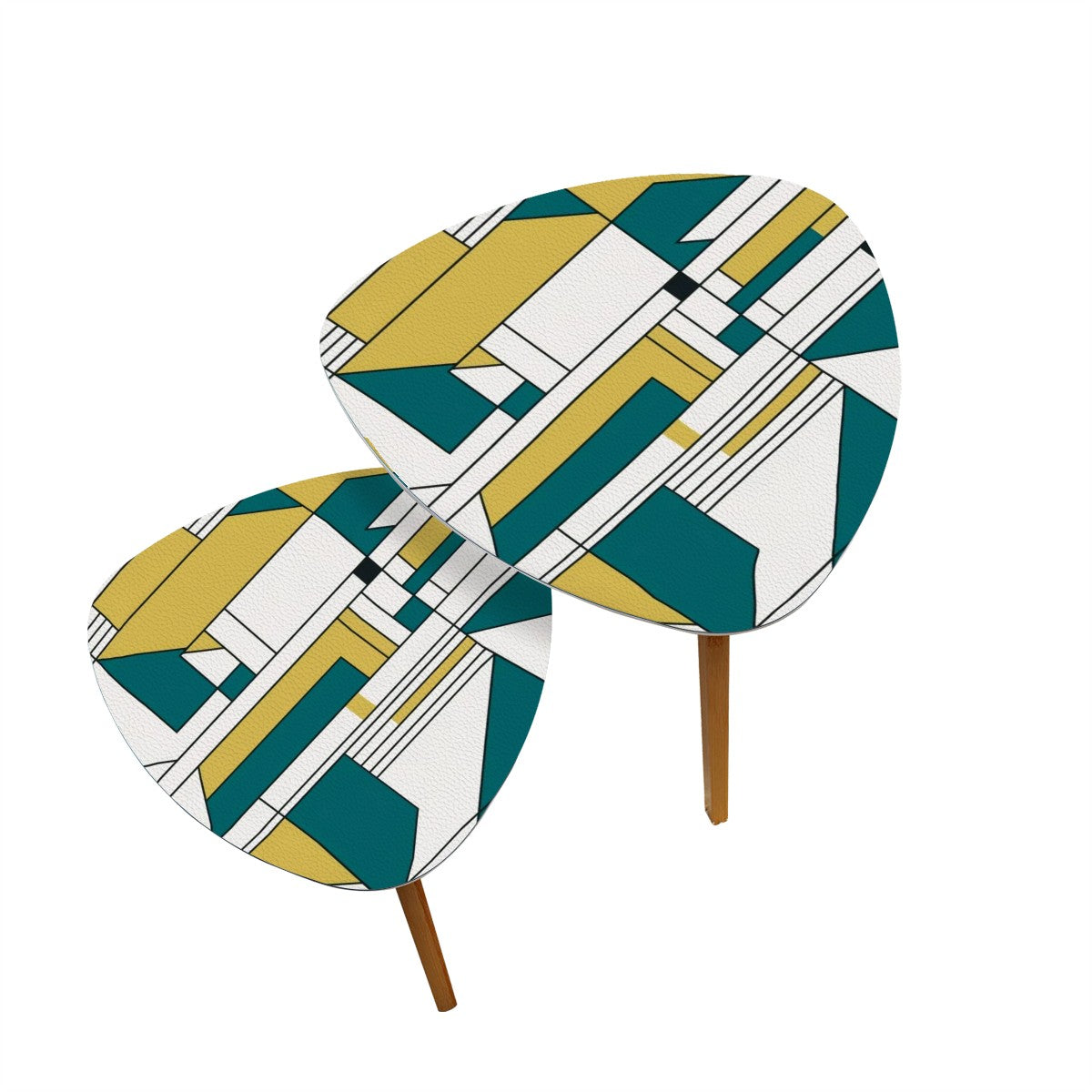 High Moderism International Style Bauhuas Mod Nesting Tables, Teal Green Motif - Mid Century Modern Gal