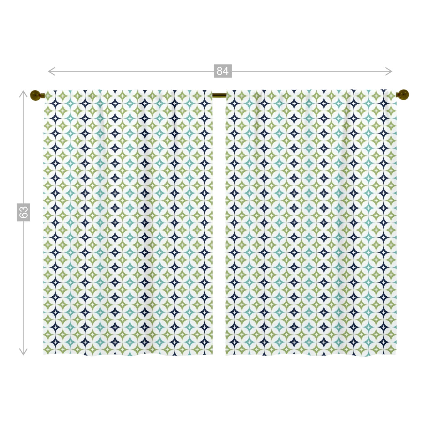 Blue Green, Aqua Diamond Starburst Retro Mid Century Modern Opaque Window Curtains - Mid Century Modern Gal