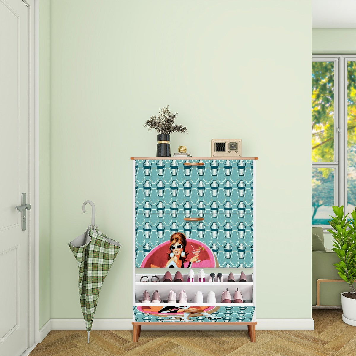 Mid Century Modern 60s Gal Martini Designed Retro Shoe Cabinet - Mid Century Modern Gal