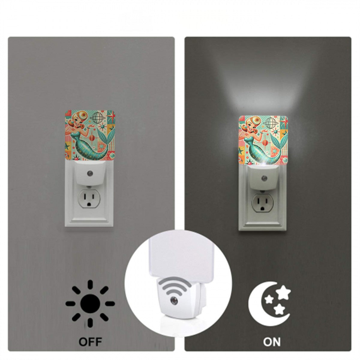 50s Mermaid Mid Century Modern Kitschy Mod LED Night Light Set of 2 - Mid Century Modern Gal