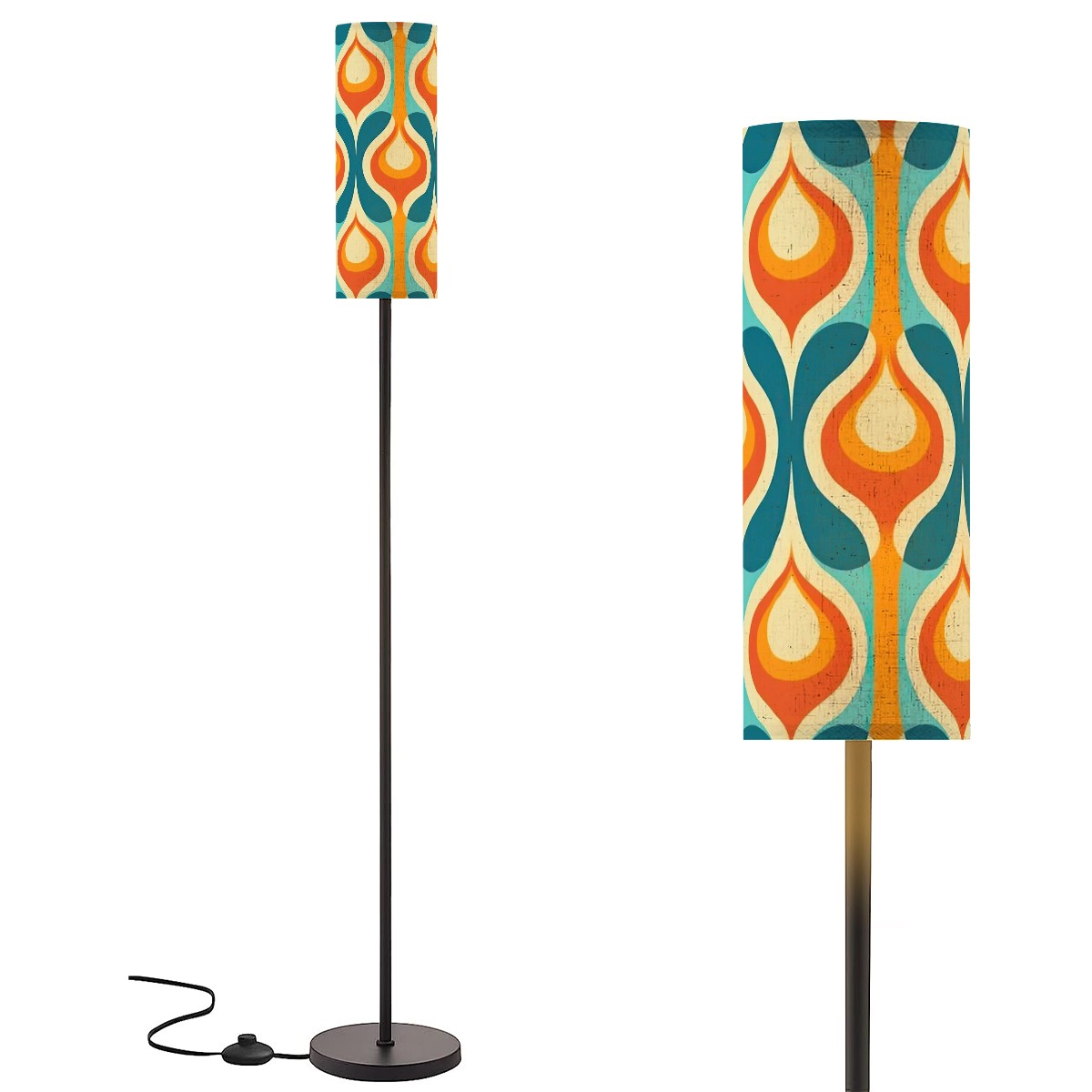 Mid Century Modern Groovy Orange, Teal Mod Retro Slim Floor Lamp - Mid Century Modern Gal