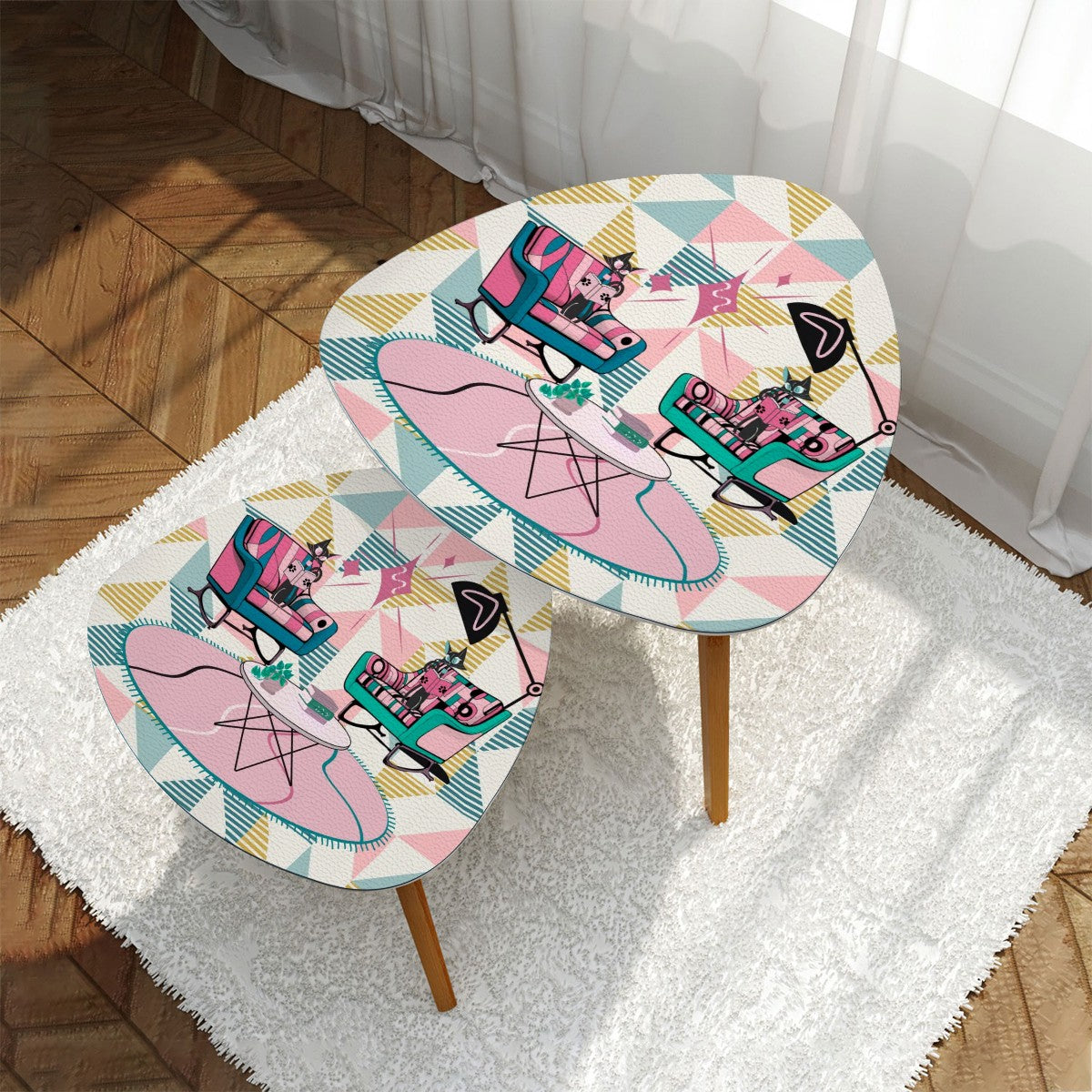 Mid Century Modern Atomic Cat, Reading Cats Book Lover Book Table Retro End Tables - Mid Century Modern Gal