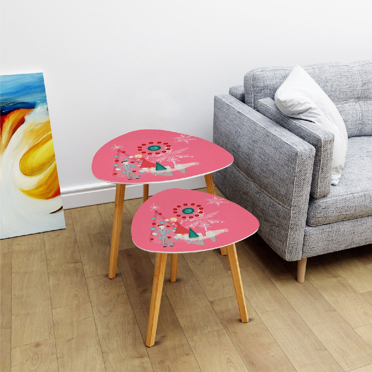 Mid Century Modern Nesting Tables, 50s Christmas Kitsch Triangle Coffee Table Set of 2 - Mid Century Modern Gal