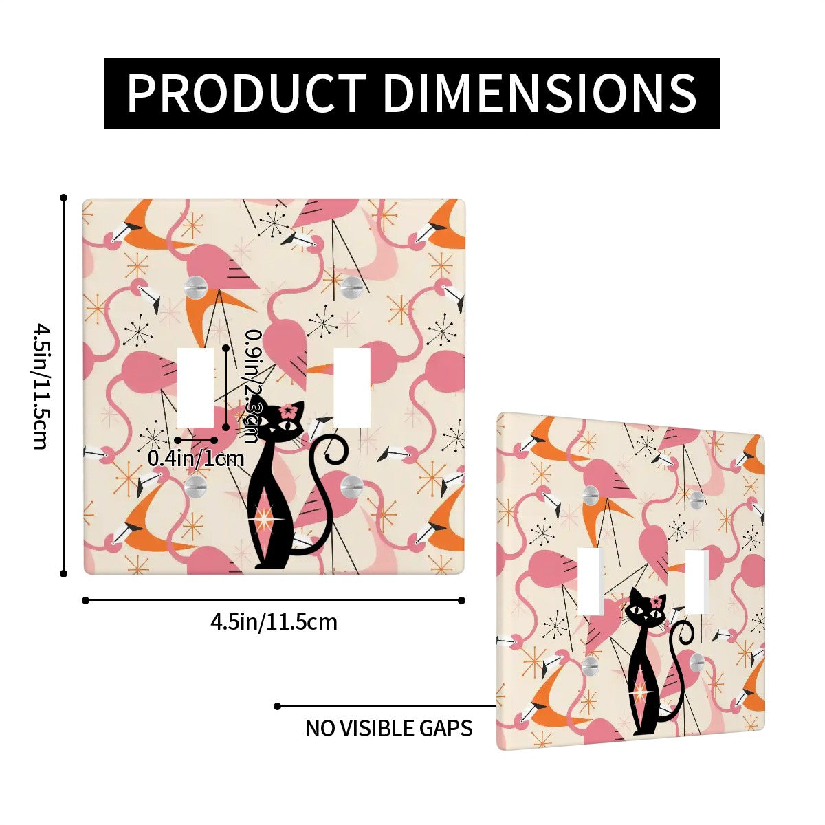 Flamingo And Atomic Cat Mid Mod Kitschy Pink Orange Retro Switch Cover 2-Gang 2 Toggle - Mid Century Modern Gal