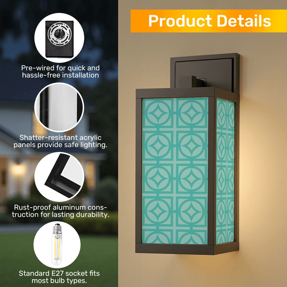 Mid Century Modern Breeze Block Aqua Blue, Mod Patio Wall Light - Mid Century Modern Gal