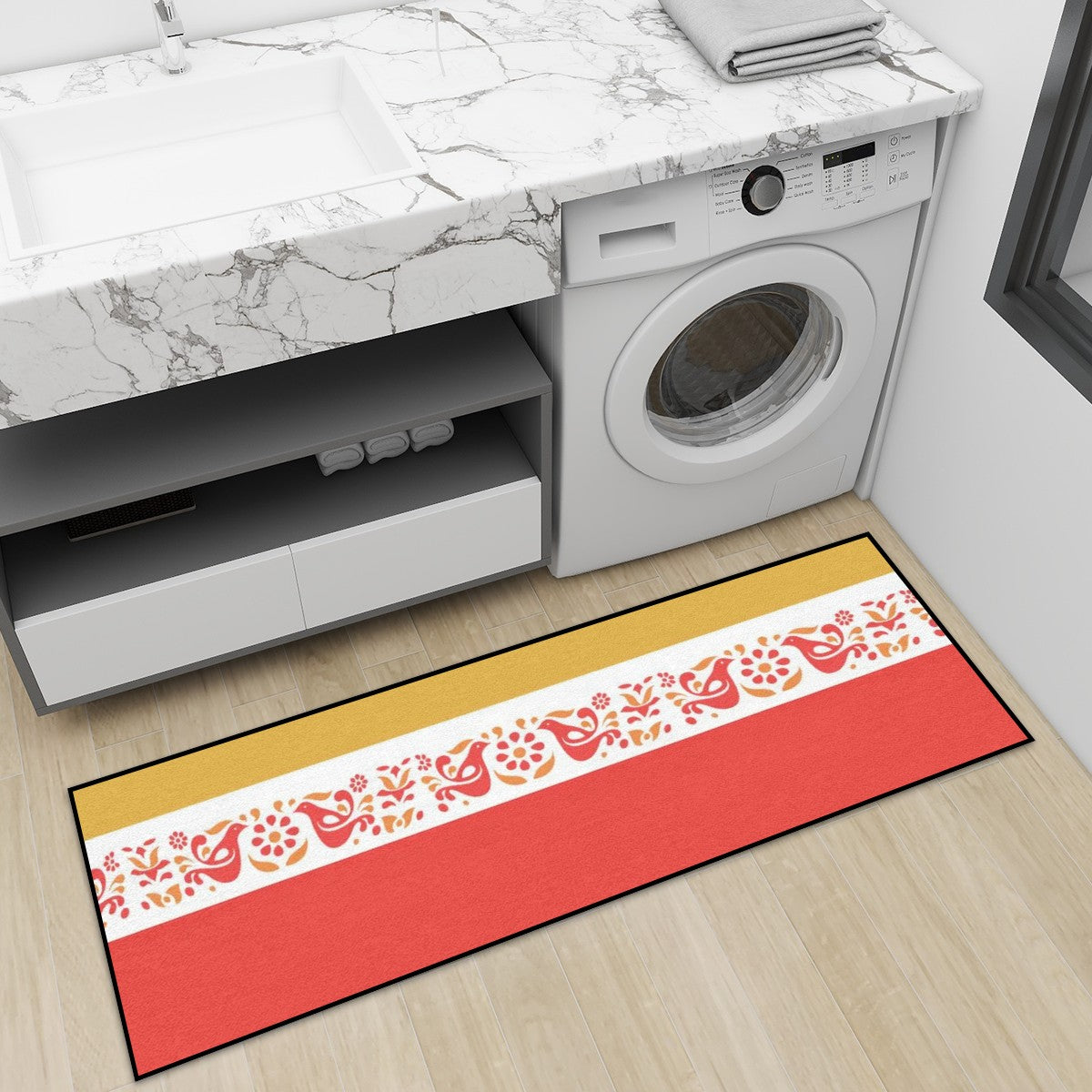 Retro Pyrex Friendship Print, Golden Yellow Red Kitchen Area Rug for Floor Non-Slip - Mid Century Modern Gal