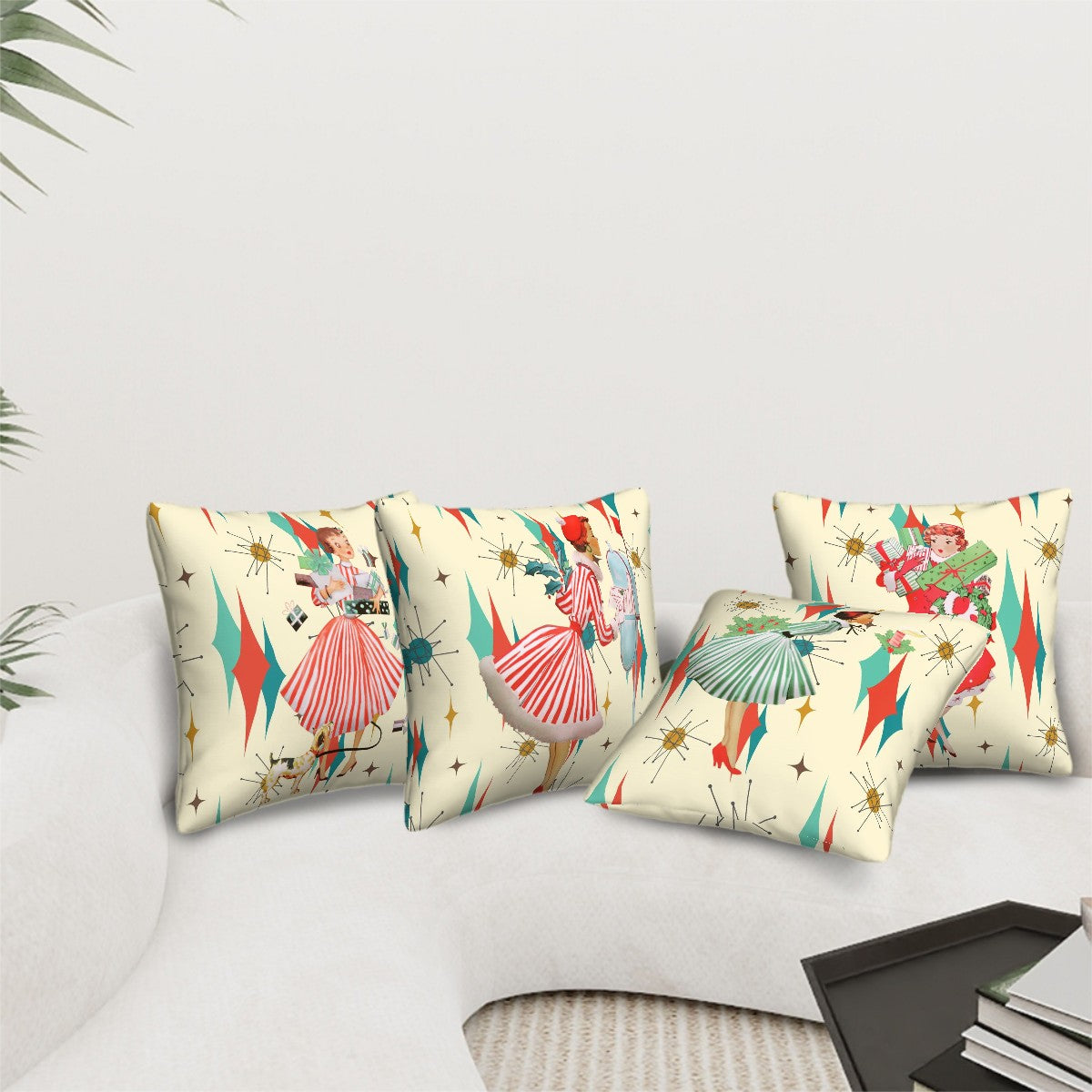Mid Century Modern Christmas Kitsch, Mod Gal Franciscan Starburst Designed Holiday Pillow Covers - Mid Century Modern Gal