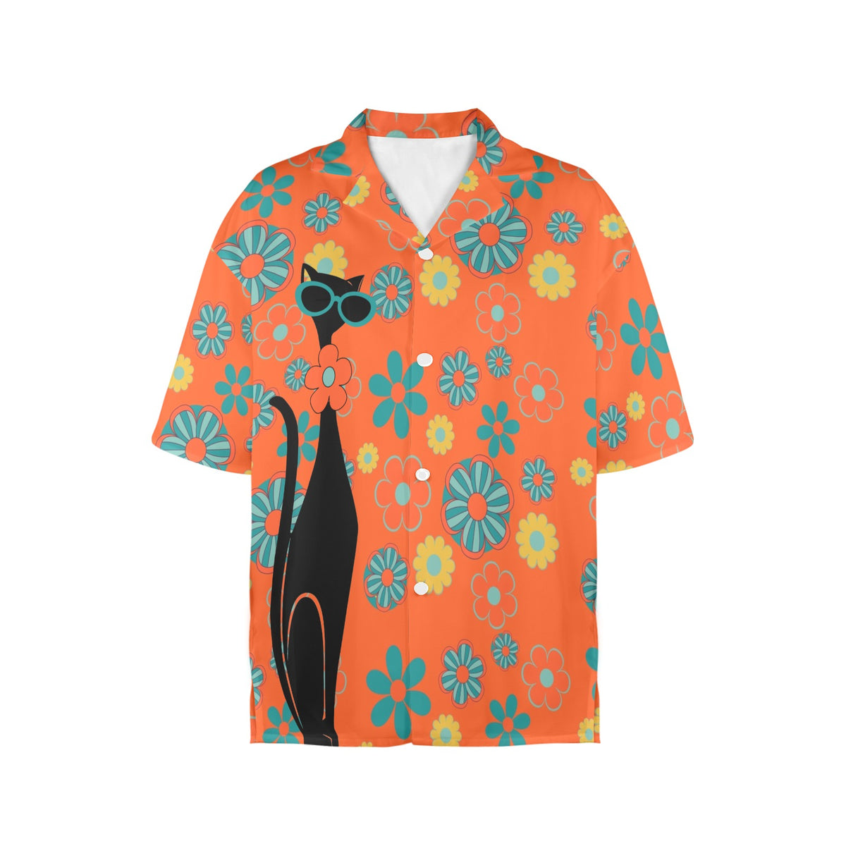 Atomic Cat Retro Flower Power Groovy Summer Hawaiin Women's Shirt - Mid Century Modern Gal