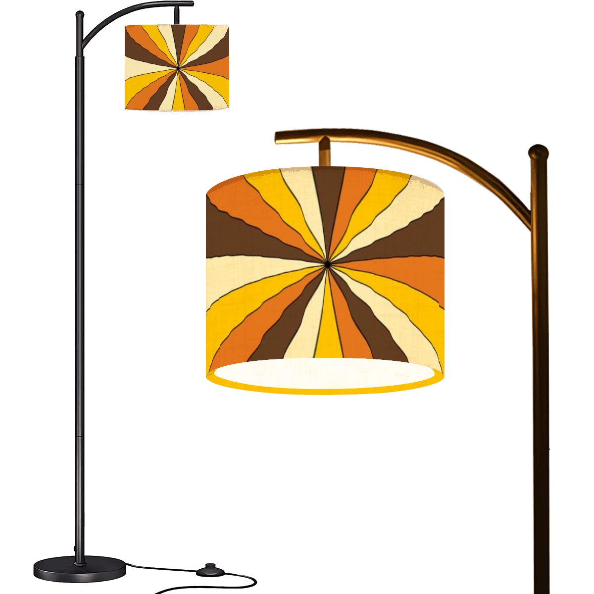 70s Retro Groovy Brown, Orange Yellow, Mid Century Modern Arc Floor Lamp - Mid Century Modern Gal