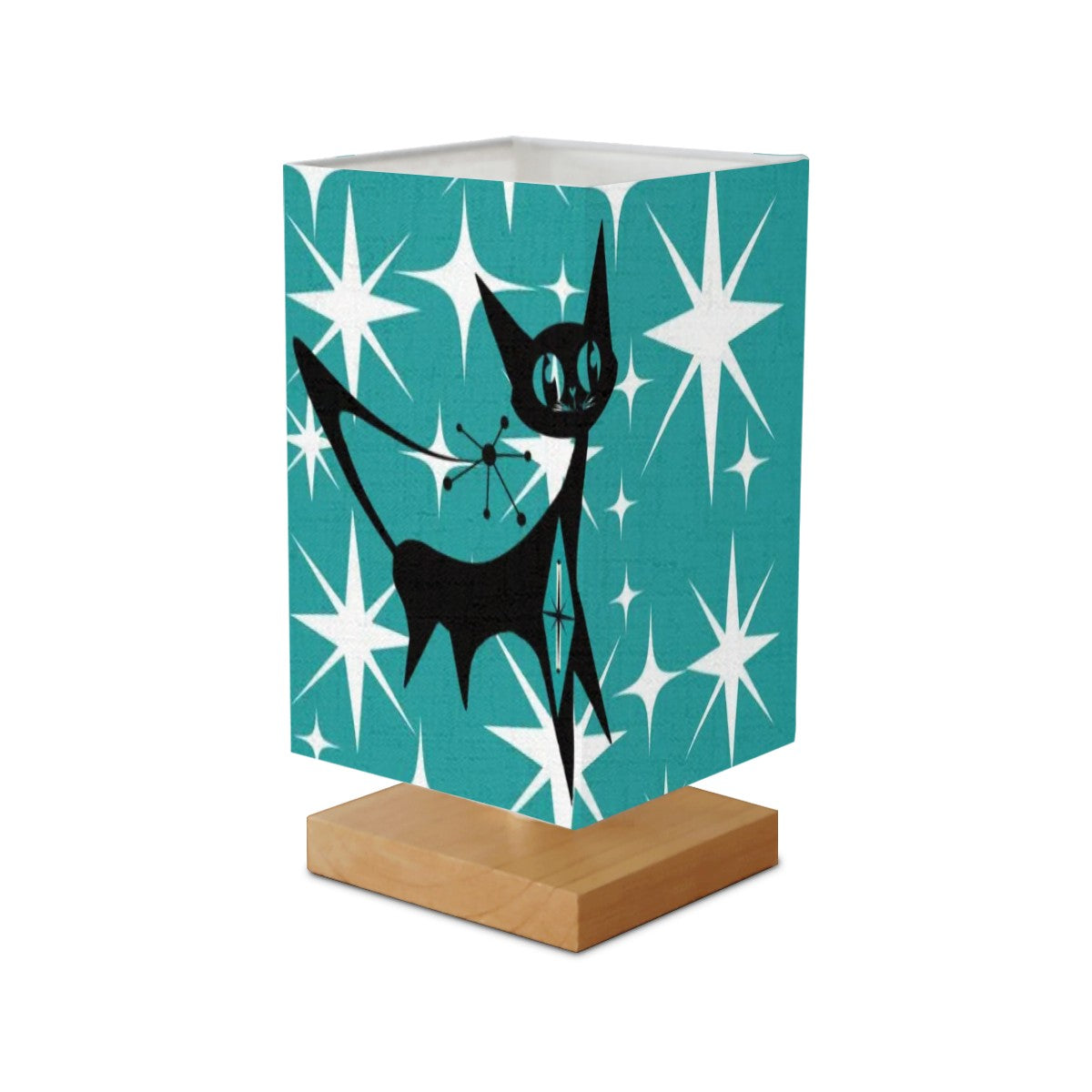 Atomic Cat Starburst Aqua Kitschy Mid Mod Square Table Lamp - Mid Century Modern Gal