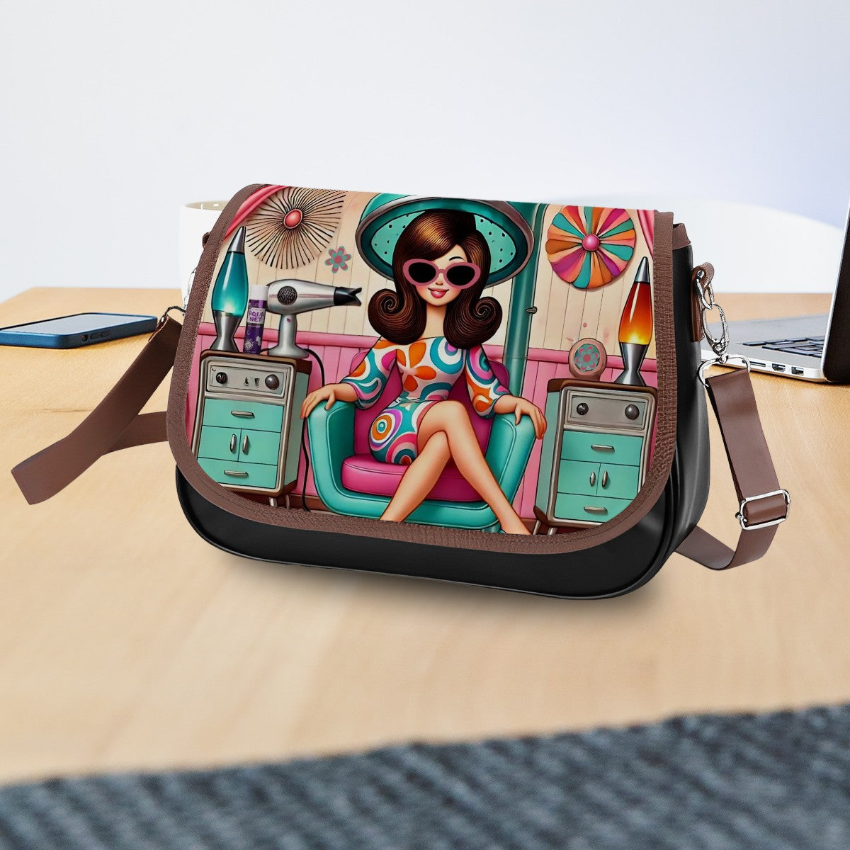 Retro Gal, Big Hair Kitschy Fun Shoulder Crossbody Bag - Mid Century Modern Gal