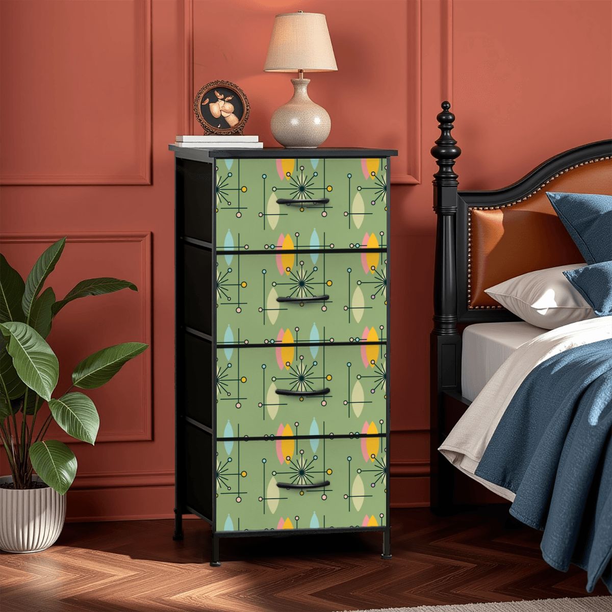 Mid Century Modern Green Yellow Atomic 50s 4-Drawer Dresser