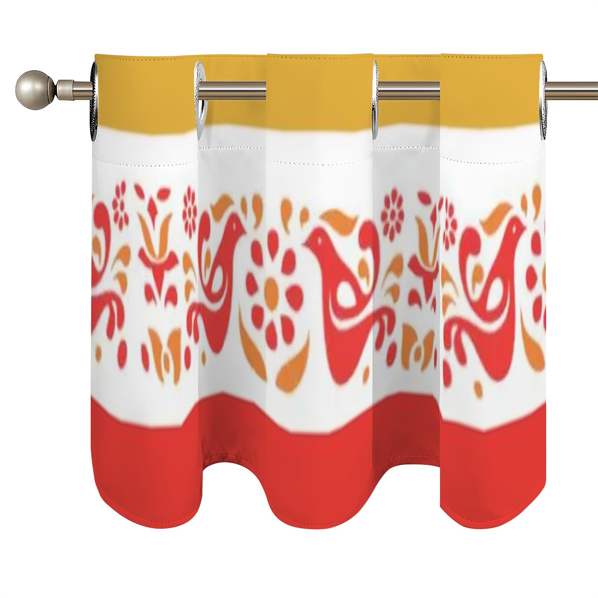 Pyrex Lover, Friendship Pattern, Red, Golden Yellow, Retro Kitsch Valance Curtains - Mid Century Modern Gal