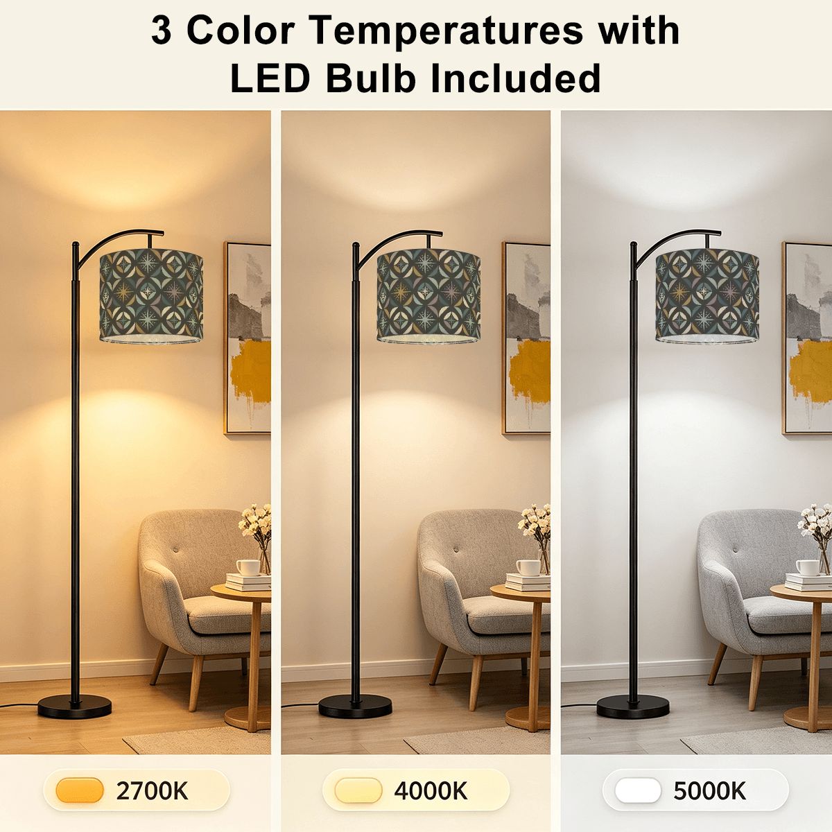 Mid Century Modern Elegant Gray Geometric Starburst Arc Floor Lamp