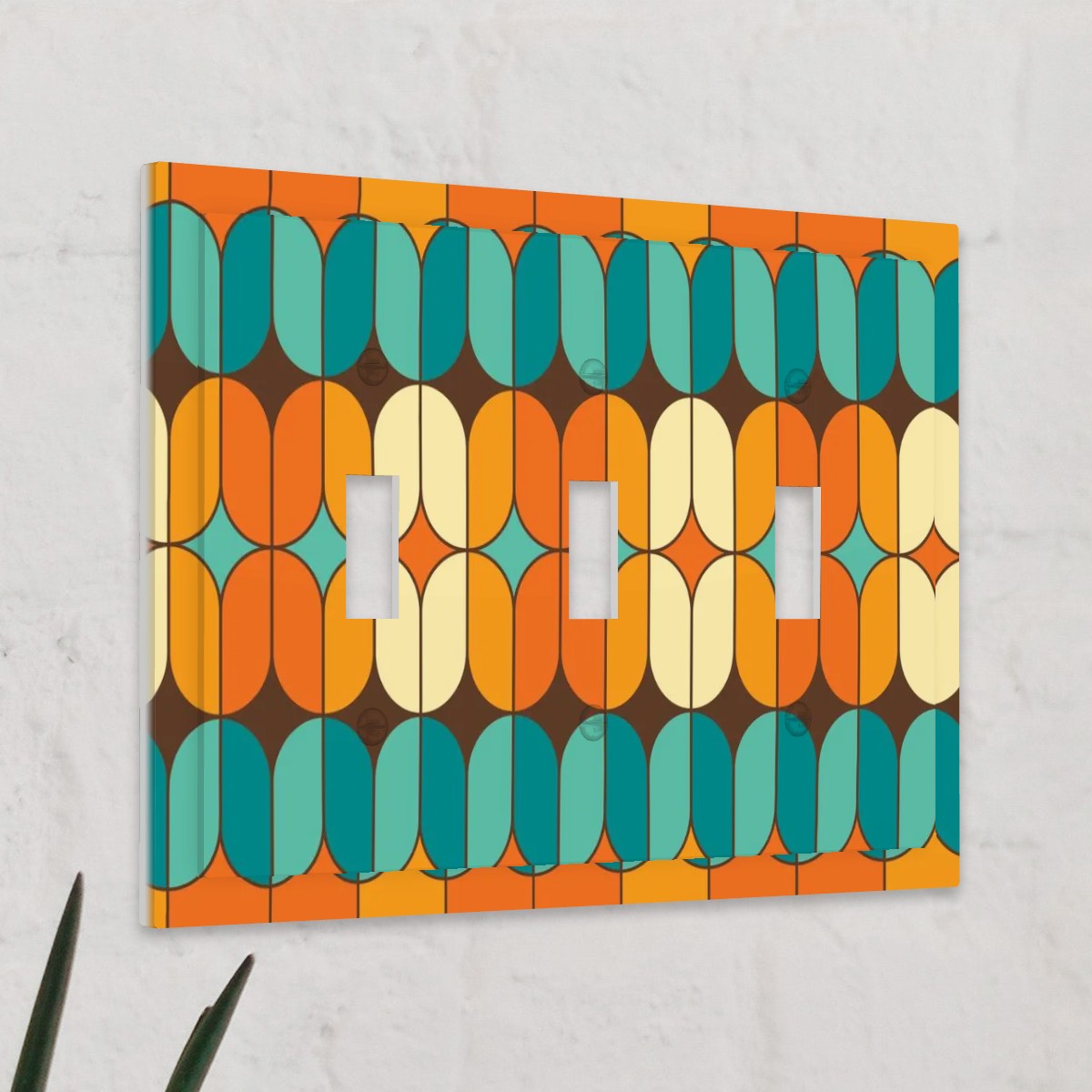 Mid Century Modern Switch Cover 3-Gang 3 Toggle, Geometric Orange Teal Mid Mod Design - Mid Century Modern Gal