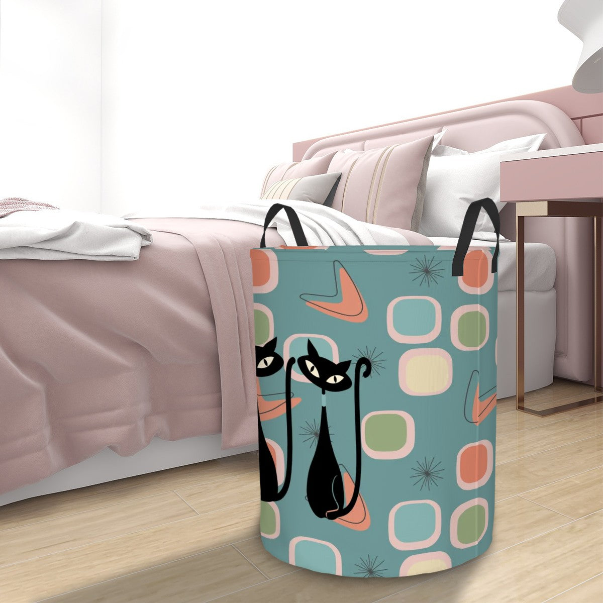 Mid Century Modern Kitschy Cats, Retro MCM Circular Laundry Basket - Mid Century Modern Gal