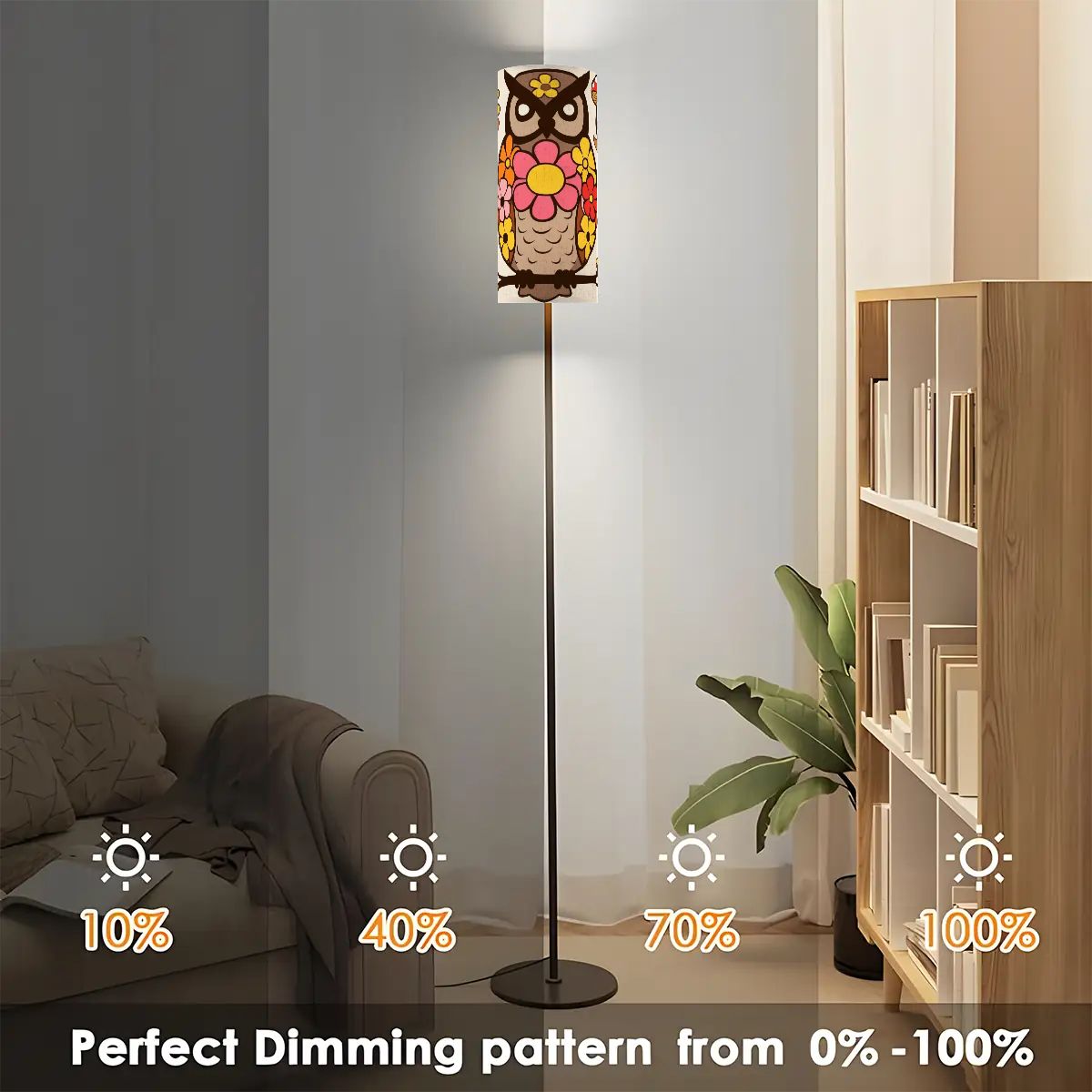 Mushroom Owl, Retro Mid Mod Flower Power 70s Home Decor Slim Floor Lamp - Mid Century Modern Gal