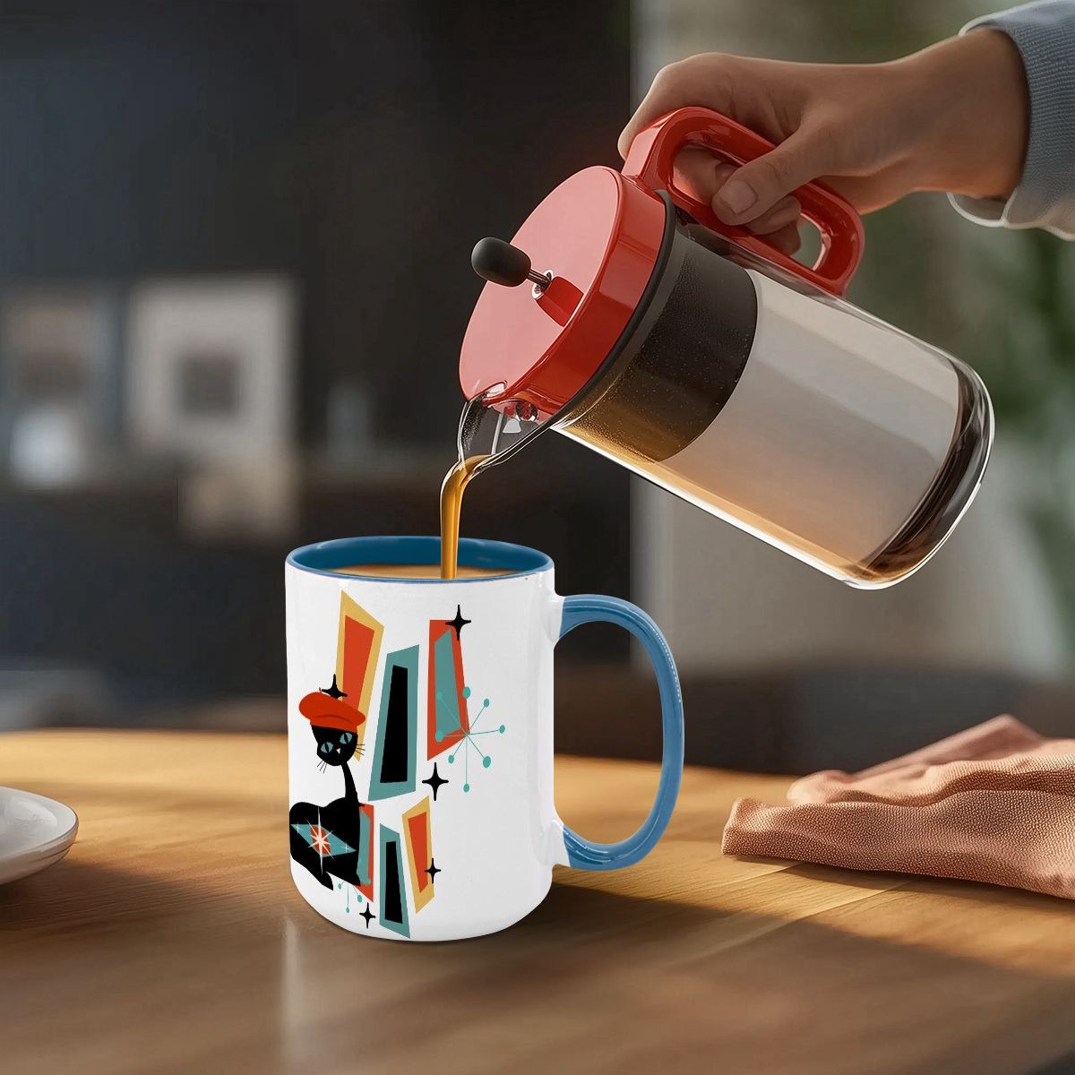 Atomic Cat Mid Century Modern Coffee Mug With Geometric Design