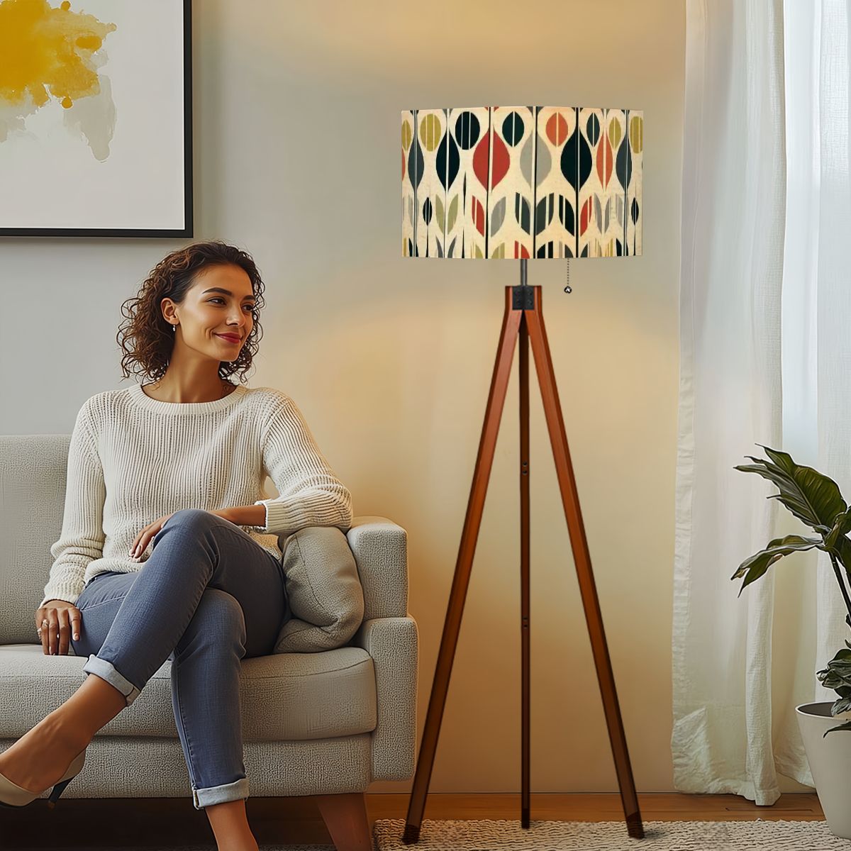 Scandinavian Modern Danish Floral Leaves, Hygge Designed Mid Century Modern Tripod Lamp - Mid Century Modern Gal