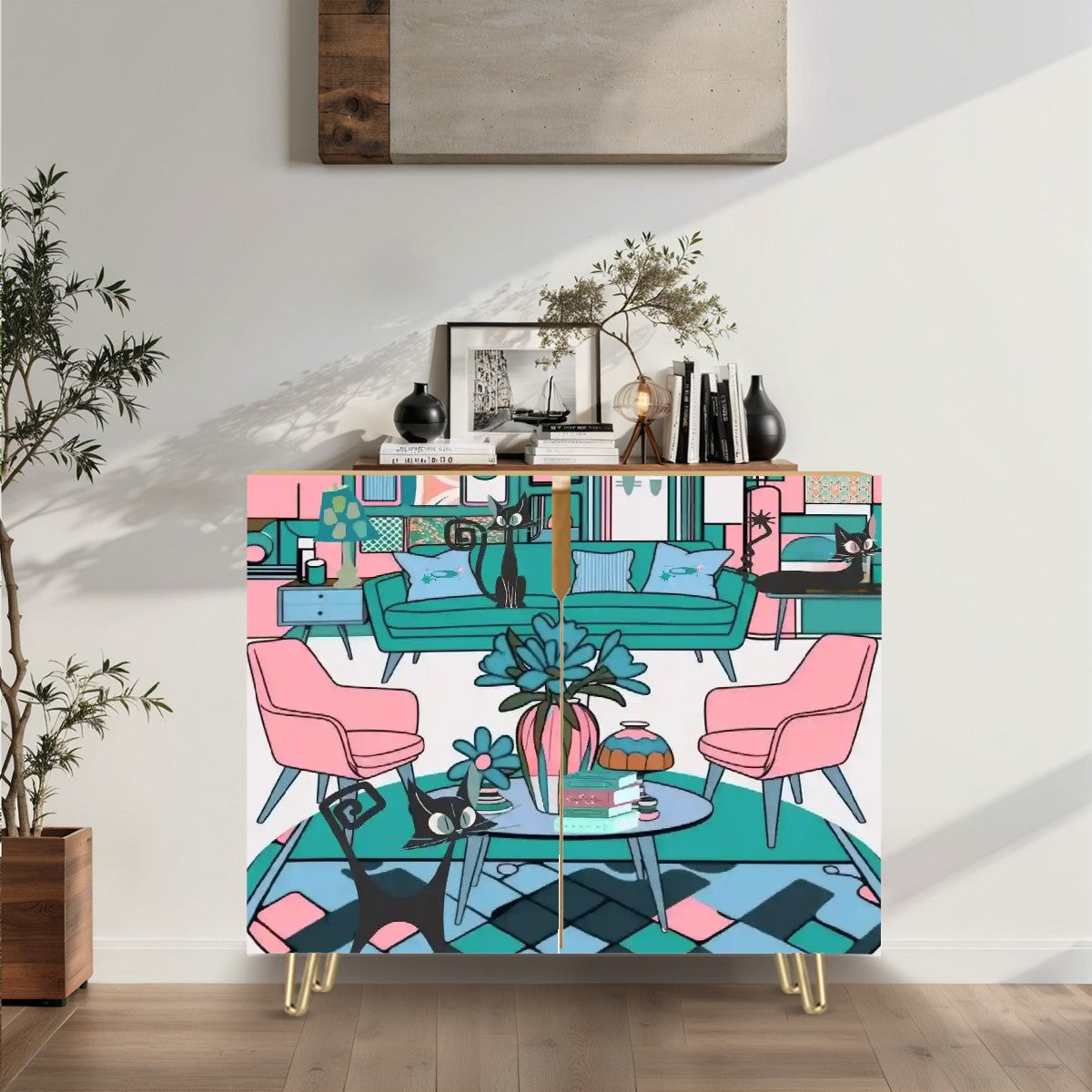 Mid Century Modern Kitschy Atomic Cat Mod Living Room TV Sise Board Credenza Cabinet - Mid Century Modern Gal