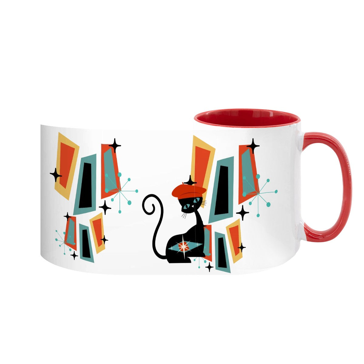 Atomic Cat Mid Century Modern Coffee Mug With Geometric Design - Mid Century Modern Gal