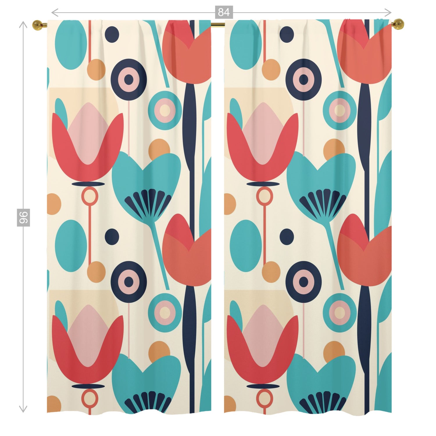 Retro Scandinavian Floral Mid Mod Window Curtains (two panels) - Mid Century Modern Gal