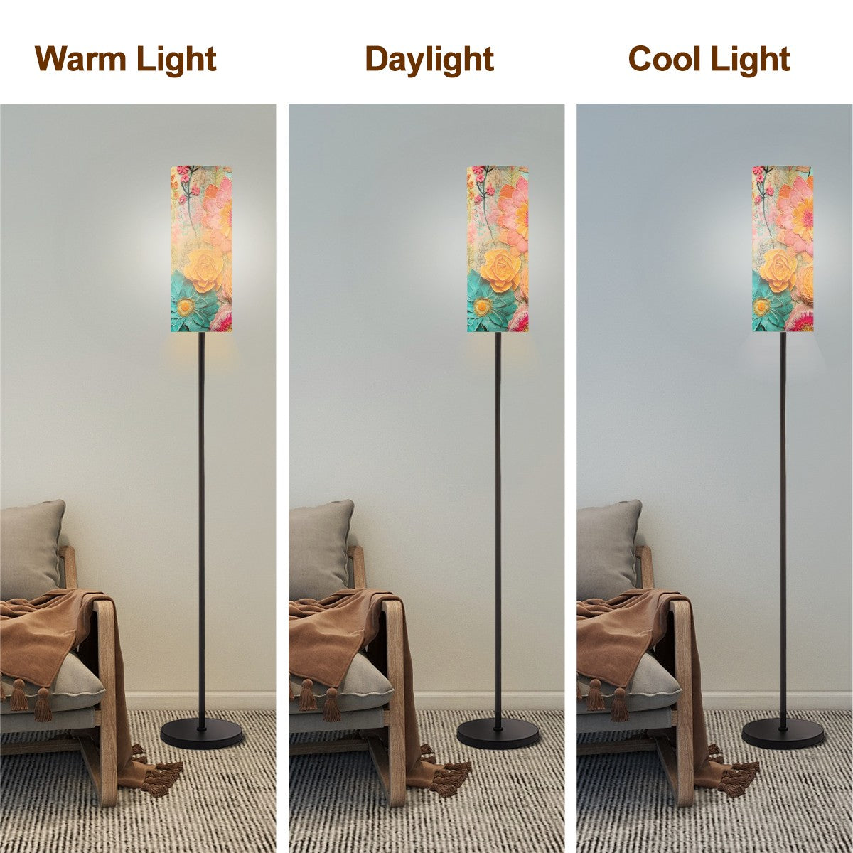 Retro Boho Floral, Mid Mod Slim Floor Lamp - Mid Century Modern Gal