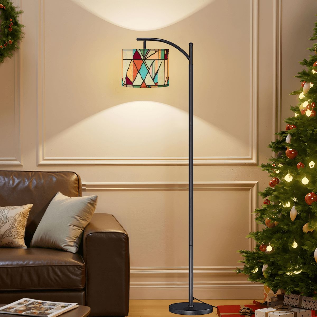 Mid Century Modern Arc Floor Lamp Faux Glass Stained Modern Designed Lighting - Mid Century Modern Gal