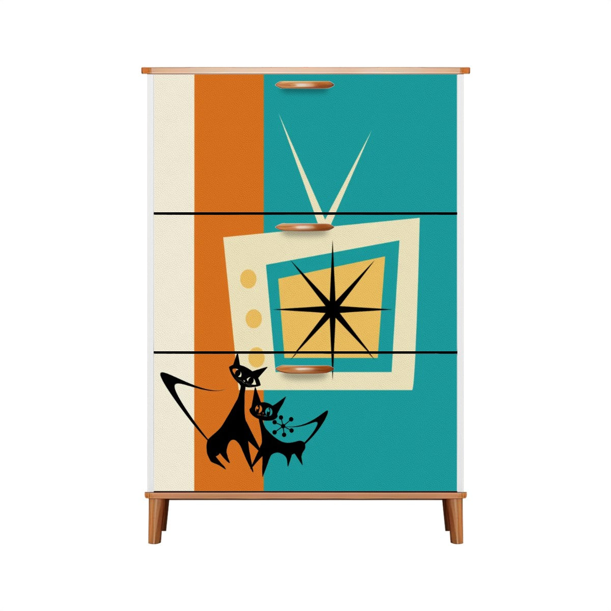 Mid Century Modern Retro TV Atomic Cat, Kitschy Shoe Cabinet - Mid Century Modern Gal