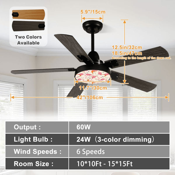 Quirky Dancing Flamingos Palm Springs Cali Style Mid Century Modern Ceiling Fan With Light